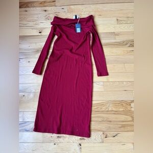 Red off shoulder sweater dress, universal thread